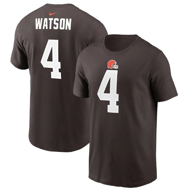 Men's Cleveland Browns #4 Deshaun Watson 2022 Brown Name & Number T-Shirt Men's Cleveland Browns #4 Deshaun Watson 2022 Brown Name & Number T-Shirt