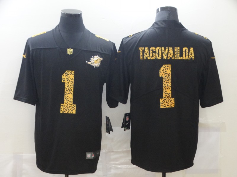 Men's Miami Dolphins #1 Tua Tagovailoa 2020 Black Leopard Print Fashion Limited Stitched Jersey Men's Miami Dolphins #1 Tua Tagovailoa 2020 Black Leopard Print Fashion Limited Stitched Jersey
