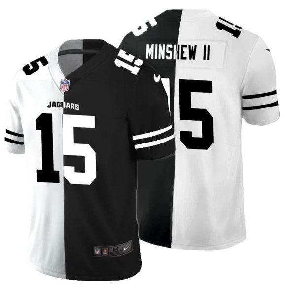 Men's Jacksonville Jaguars #15 Gardner Minshew II Black & White NFL Split Limited Stitched Jersey Men's Jacksonville Jaguars #15 Gardner Minshew II Black & White NFL Split Limited Stitched Jersey
