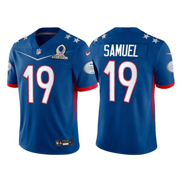 Men's San Francisco 49ers #19 Deebo Samuel 2022 Royal NFC Pro Bowl Stitched Jersey Men's San Francisco 49ers #19 Deebo Samuel 2022 Royal NFC Pro Bowl Stitched Jersey