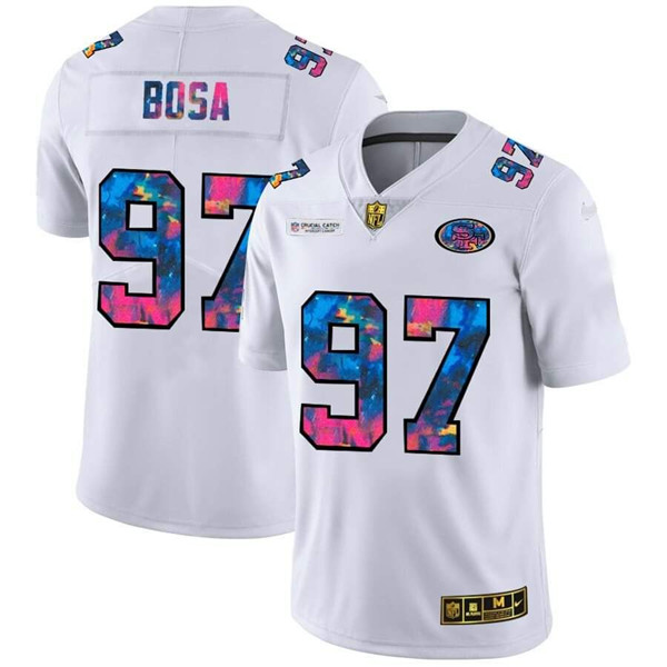 Men's San Francisco 49ers #97 Nick Bosa 2020 White NFL Crucial Catch Limited Stitched Jersey Men's San Francisco 49ers #97 Nick Bosa 2020 White NFL Crucial Catch Limited Stitched Jersey
