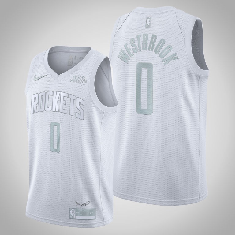Men's Houston Rockets #0 Russell WestbrooK White MVP Stitched Jersey Men's Houston Rockets #0 Russell WestbrooK White MVP Stitched Jersey
