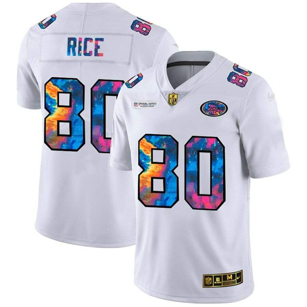 Men's San Francisco 49ers #80 Jerry Rice 2020 White NFL Crucial Catch Limited Stitched Jersey Men's San Francisco 49ers #80 Jerry Rice 2020 White NFL Crucial Catch Limited Stitched Jersey