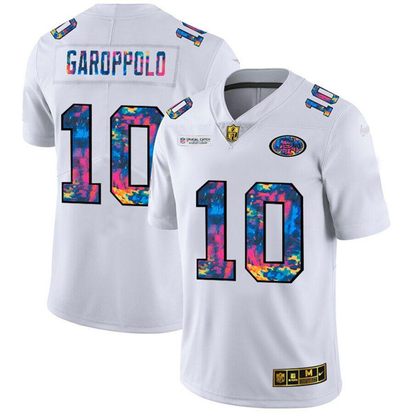 Men's San Francisco 49ers #10 Jimmy Garoppolo 2020 White NFL Crucial Catch Limited Stitched Jersey Men's San Francisco 49ers #10 Jimmy Garoppolo 2020 White NFL Crucial Catch Limited Stitched Jersey