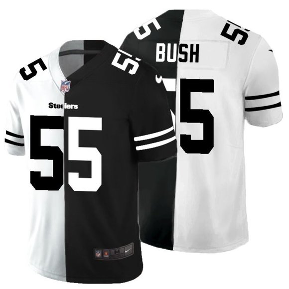 Men's Pittsburgh Steelers #55 Devin Bush Black &White NFL Split Limited Stitched Jersey Men's Pittsburgh Steelers #55 Devin Bush Black &White NFL Split Limited Stitched Jersey