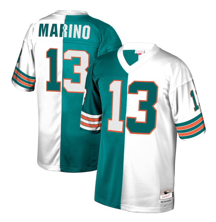 Men's Miami Dolphins Customized Aqua/White Split Mitchell & Ness Stitched Jersey Men's Miami Dolphins Customized Aqua/White Split Mitchell & Ness Stitched Jersey