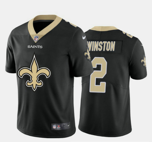 Men's New Orleans Saints #2 Jameis Winston Black 2020 Team Big Logo Limited Stitched Jersey Men's New Orleans Saints #2 Jameis Winston Black 2020 Team Big Logo Limited Stitched Jersey