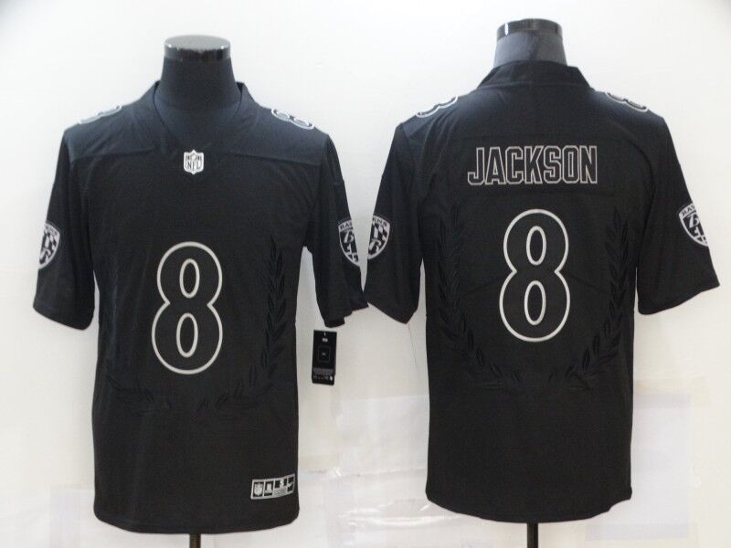 Men's Baltimore Ravens #8 Lamar Jackson Black&White NFL Stitched Jersey Men's Baltimore Ravens #8 Lamar Jackson Black&White NFL Stitched Jersey