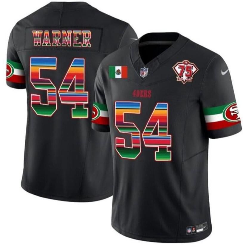 Men's San Francisco 49ers #54 Fred Warner Black Limited Stitched Jersey Men's San Francisco 49ers #54 Fred Warner Black Limited Stitched Jersey