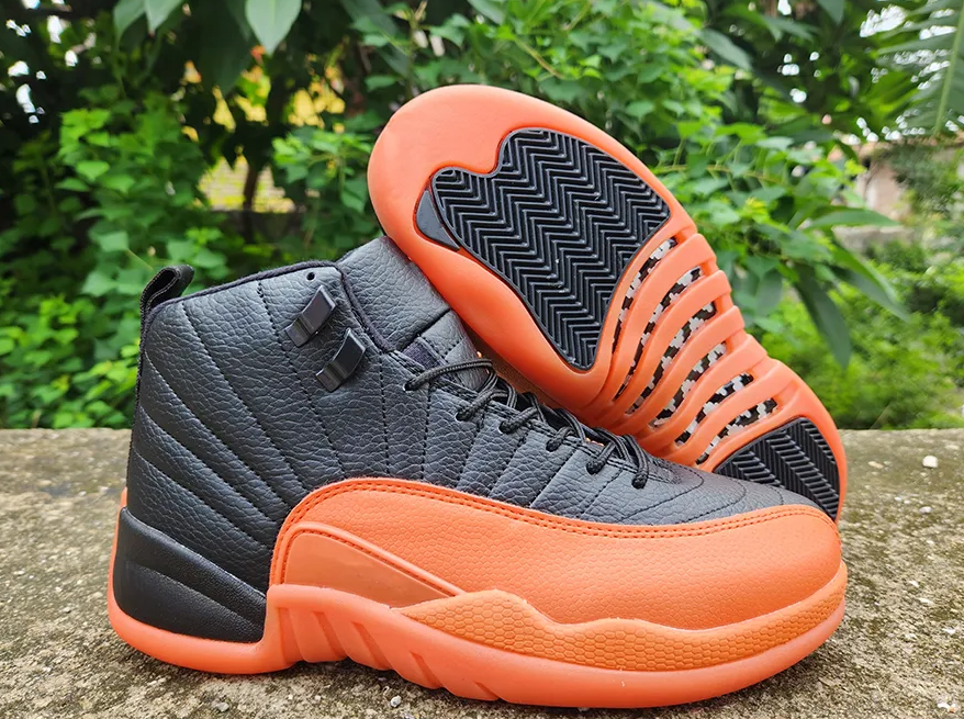 Men's Running weapon Air Jordan 12 Shoes Black and Orange