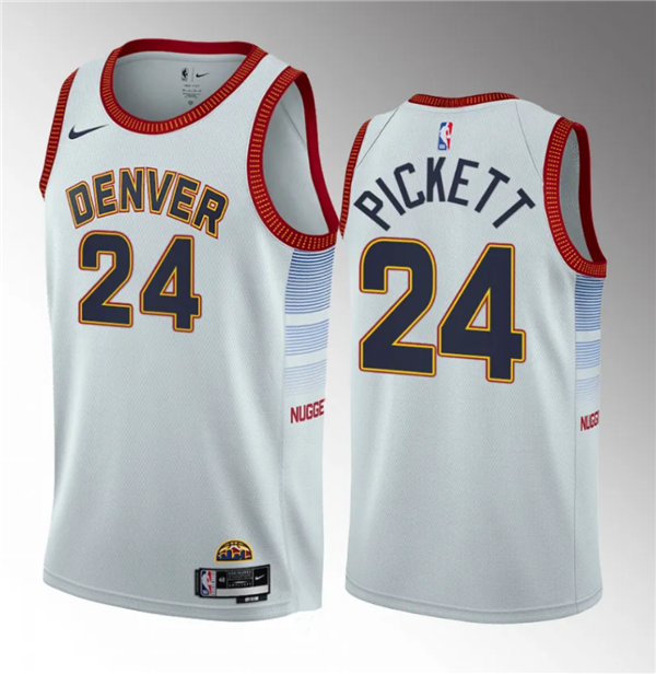 Men's Denver Nuggets #24 Jalen Pickett White 2023 Draft Icon Edition Stitched Basketball Jersey Men's Denver Nuggets #24 Jalen Pickett White 2023 Draft Icon Edition Stitched Basketball Jersey