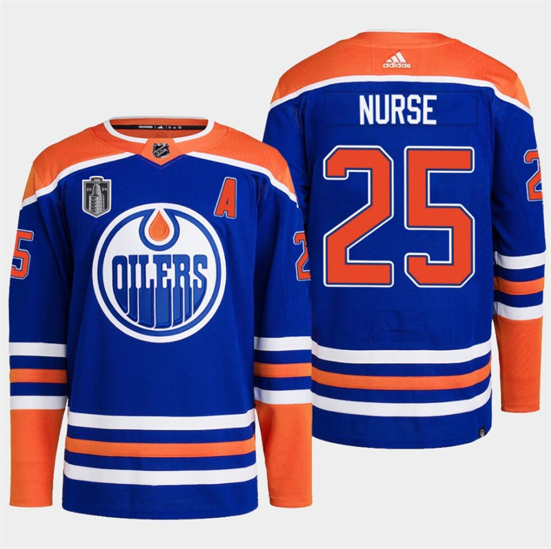 Men's Edmonton Oilers #25 Darnell Nurse Royal 2024 Stanley Cup Final Patch Stitched Jersey Men's Edmonton Oilers #25 Darnell Nurse Royal 2024 Stanley Cup Final Patch Stitched Jersey