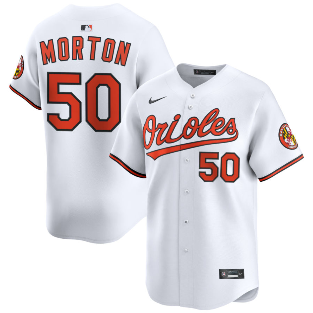 Men's Baltimore Orioles #50 Charlie Morton White 2025 Home Limited Stitched Baseball Jersey Men's Baltimore Orioles #50 Charlie Morton White 2025 Home Limited Stitched Baseball Jersey