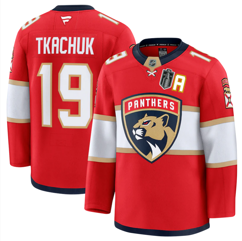 Men's Florida Panthers #72 Sergei Bobrovsky Red Home 2025 Stanley Cup Champions Patch Stitched Hockey Jersey