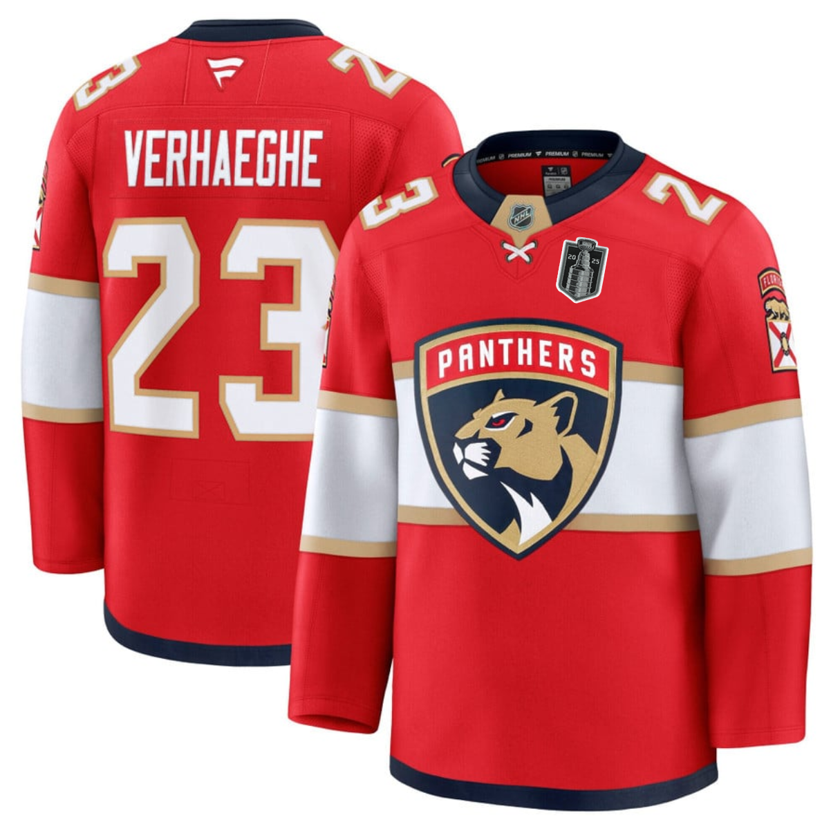 Men's Florida Panthers #23 Carter Verhaeghe Red 2025 Stanley Cup Final Patch Stitched Hockey Jersey Men's Florida Panthers #23 Carter Verhaeghe Red 2025 Stanley Cup Final Patch Stitched Hockey Jersey