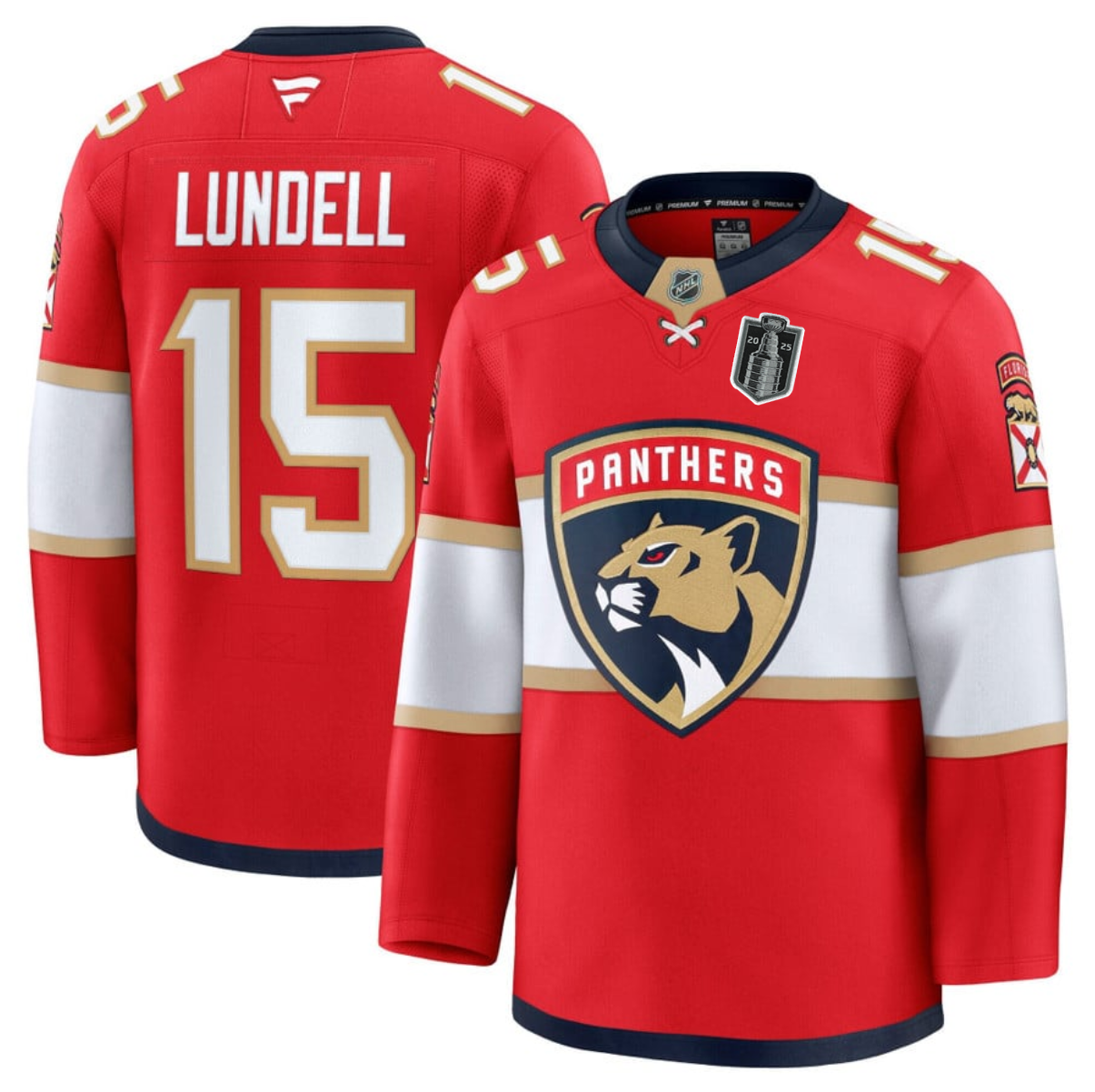 Men's Florida Panthers #15 Anton Lundell Red 2025 Stanley Cup Final Patch Stitched Hockey Jersey Men's Florida Panthers #15 Anton Lundell Red 2025 Stanley Cup Final Patch Stitched Hockey Jersey