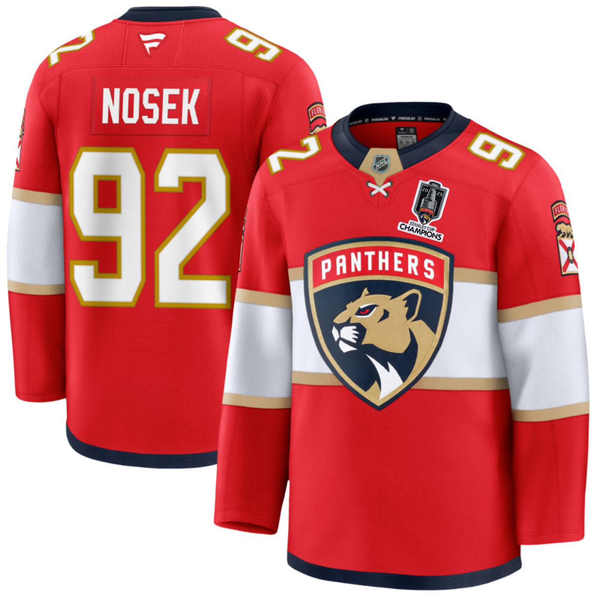 Men's Florida Panthers #92 Tomas Nosek Red Home 2025 Stanley Cup Champions Patch Stitched Hockey Jersey Men's Florida Panthers #92 Tomas Nosek Red Home 2025 Stanley Cup Champions Patch Stitched Hockey Jersey