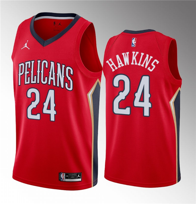 Men's New Orleans Pelicans #24 Jordan Hawkins Red 2023 Draft Statement Edition Stitched Basketball Jersey Men's New Orleans Pelicans #24 Jordan Hawkins Red 2023 Draft Statement Edition Stitched Basketball Jersey