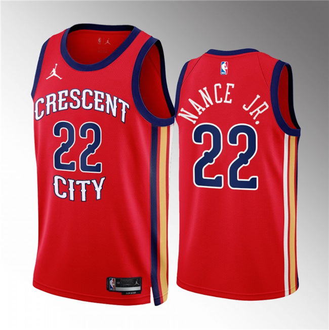 Men's New Orleans Pelicans #22 Larry Nance Jr. Red 2022/23 Statement Edition Stitched Basketball Jersey Men's New Orleans Pelicans #22 Larry Nance Jr. Red 2022/23 Statement Edition Stitched Basketball Jersey