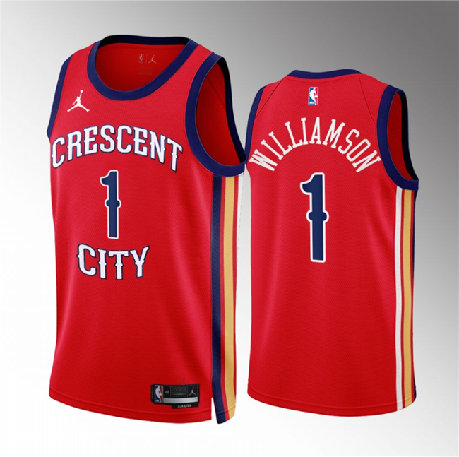 Men's New Orleans Pelicans #1 Zion Williamson Red 2022/23 Statement Edition Stitched Basketball Jersey Men's New Orleans Pelicans #1 Zion Williamson Red 2022/23 Statement Edition Stitched Basketball Jersey
