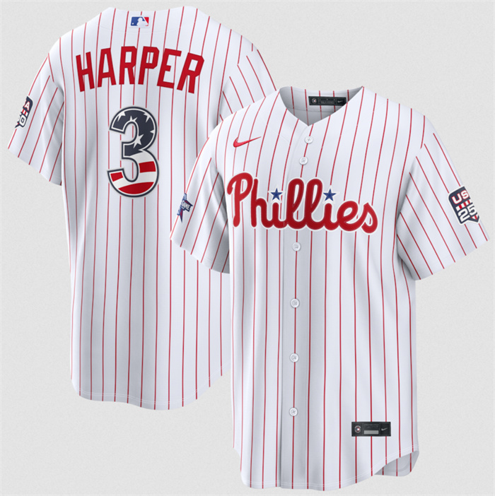 Men's Philadelphia Phillies #3 Bryce Harper White 2026 All-Star Edition Stars & Stripes Stadium Pick-A-Player Stitched Baseball Jersey