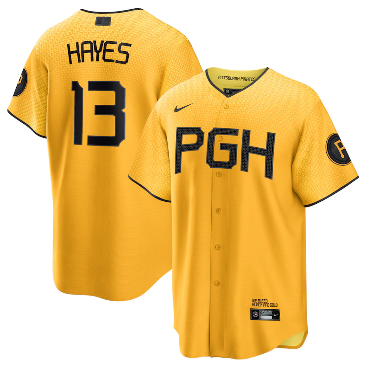 Men's Pittsburgh Pirates #13 Ke'Bryan Hayes Gold 2023 City Connect Stitched Jersey Men's Pittsburgh Pirates #13 Ke'Bryan Hayes Gold 2023 City Connect Stitched Jersey