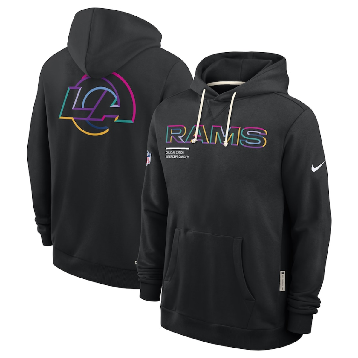 Men's Los Angeles Rams Black 2025 Crucial Catch Club Pullover Hoodie