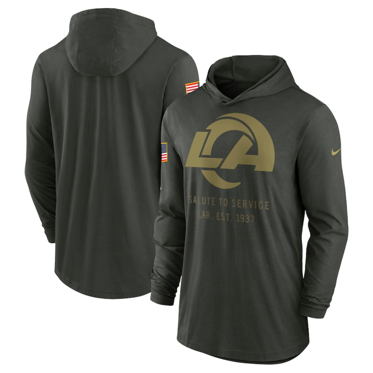 Men's Los Angeles Rams Forest Green 2025 Salute to Service Sideline Dri-FIT Lightweight Pullover Hoodie