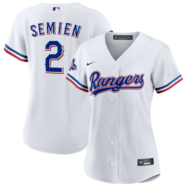 Women's Texas Rangers #2 Marcus Semien White 2023 World Series Champions Stitched Baseball Jersey(Run Small) Women's Texas Rangers #2 Marcus Semien White 2023 World Series Champions Stitched Baseball Jersey(Run Small)