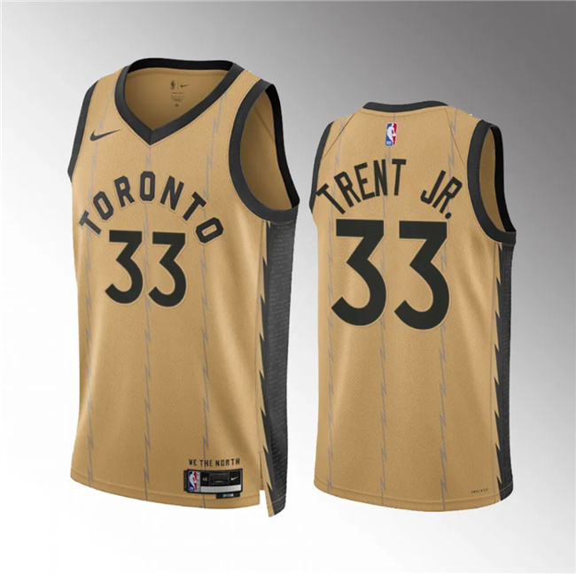 Men's Toronto Raptors #33 Gary Trent Jr. Gold 2023/24 City Edition Stitched Basketball Jersey Men's Toronto Raptors #33 Gary Trent Jr. Gold 2023/24 City Edition Stitched Basketball Jersey