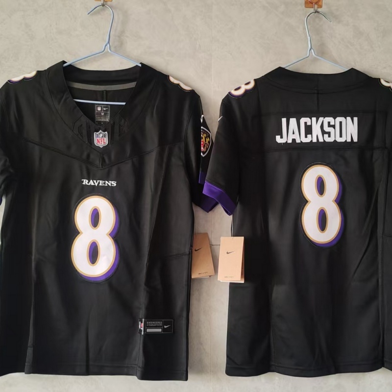 Youth Baltimore Ravens #8 Lamar Jackson Black 2025 F.U.S.E Vapor Limited Football Jersey
