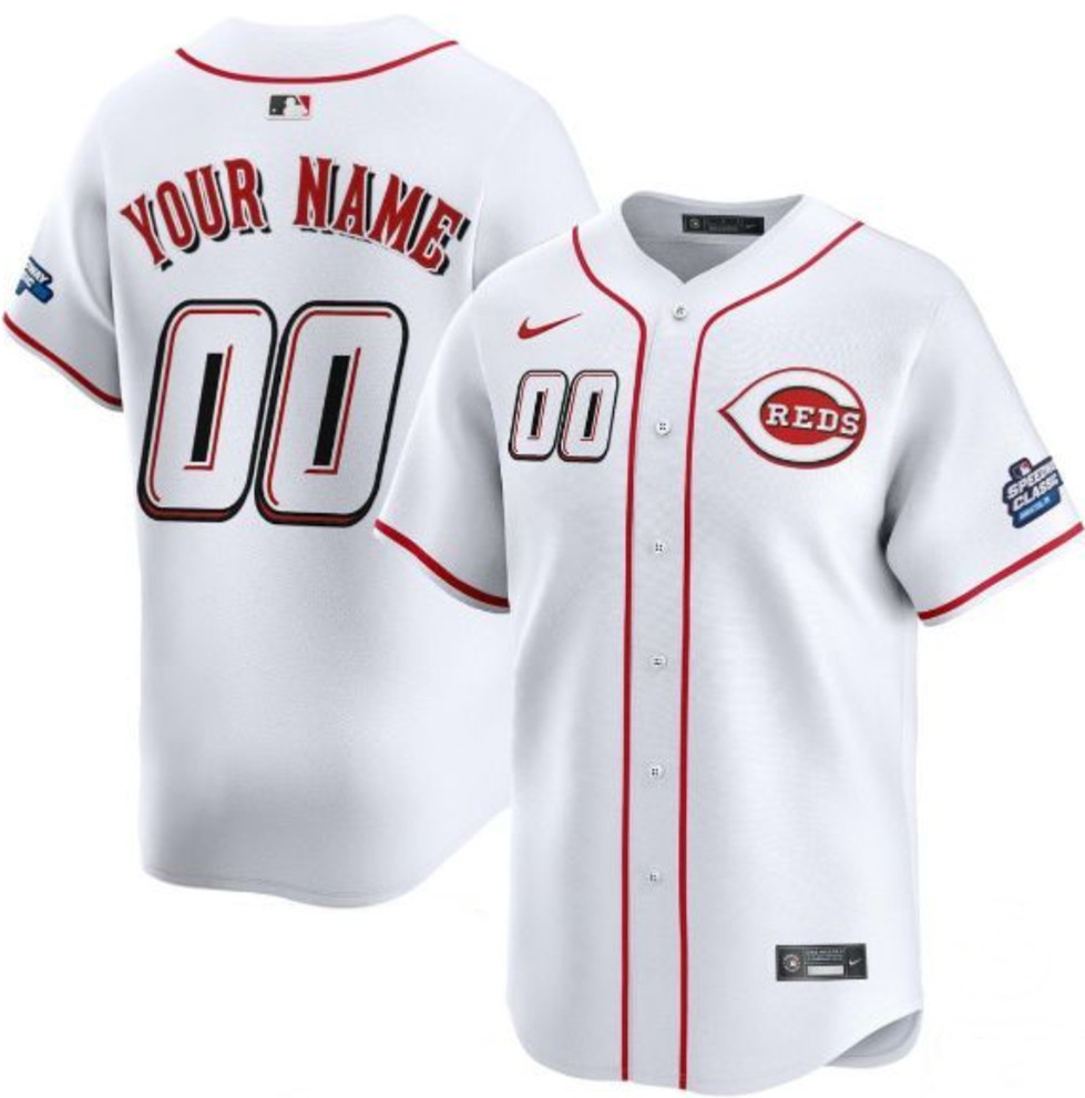 Men's Cincinnati Reds Active Player Custom White 2025 Speedway Classic Home Limited Stitched Baseball Jersey Men's Cincinnati Reds Active Player Custom White 2025 Speedway Classic Home Limited Stitched Baseball Jersey