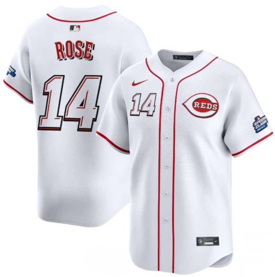 Men's Cincinnati Reds #14 Pete Rose White 2025 Speedway Classic Home Limited Stitched Baseball Jersey Men's Cincinnati Reds #14 Pete Rose White 2025 Speedway Classic Home Limited Stitched Baseball Jersey