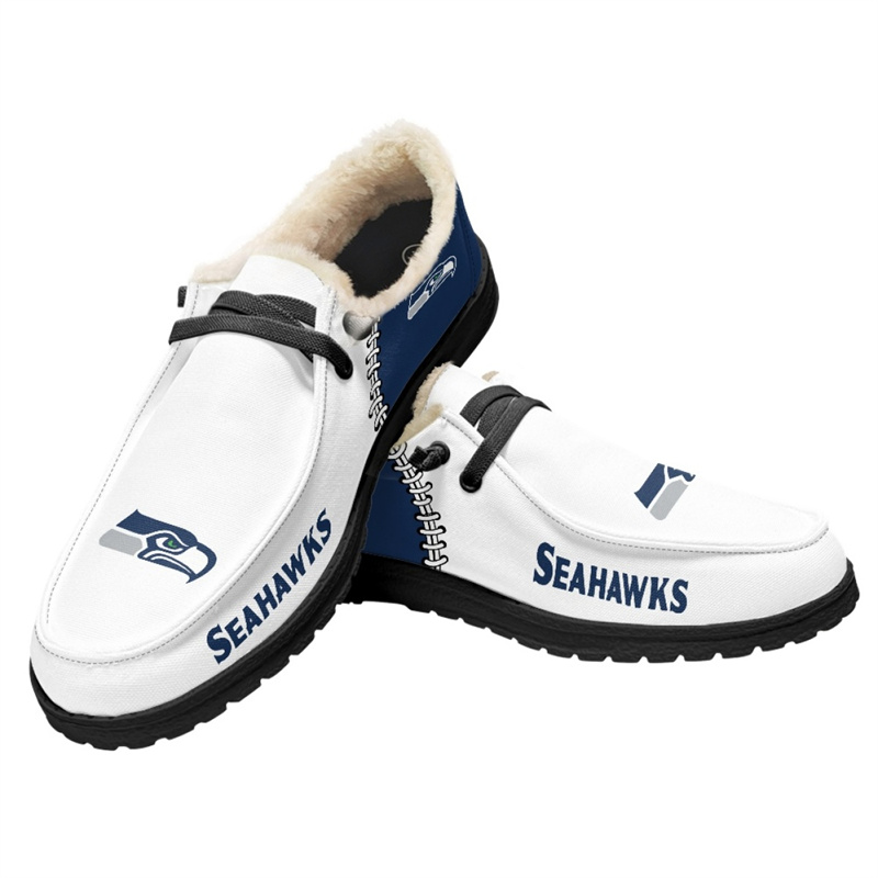 Men's Seattle Seahawks Loafers Lace Up Fuzzy Lined Shoes 002 (Pls check description for details)