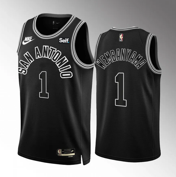 Men's San Antonio Spurs #1 Victor Wembanyama Black 2022/23 Classic Edition Stitched Basketball Jersey Men's San Antonio Spurs #1 Victor Wembanyama Black 2022/23 Classic Edition Stitched Basketball Jersey