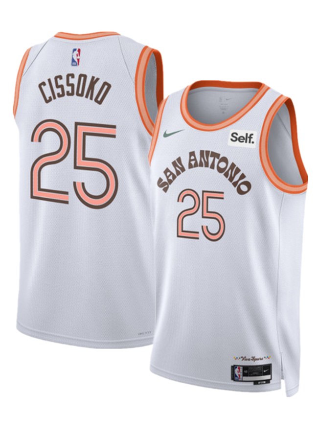 Men's San Antonio Spurs #25 Sidy Cissoko White 2023/24 City Edition Stitched Basketball Jersey Men's San Antonio Spurs #25 Sidy Cissoko White 2023/24 City Edition Stitched Basketball Jersey