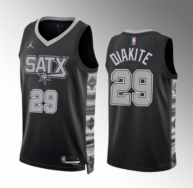 Men's San Antonio Spurs #29 Mamadi Diakite Black Statement Edition Stitched Basketball Jersey Men's San Antonio Spurs #29 Mamadi Diakite Black Statement Edition Stitched Basketball Jersey