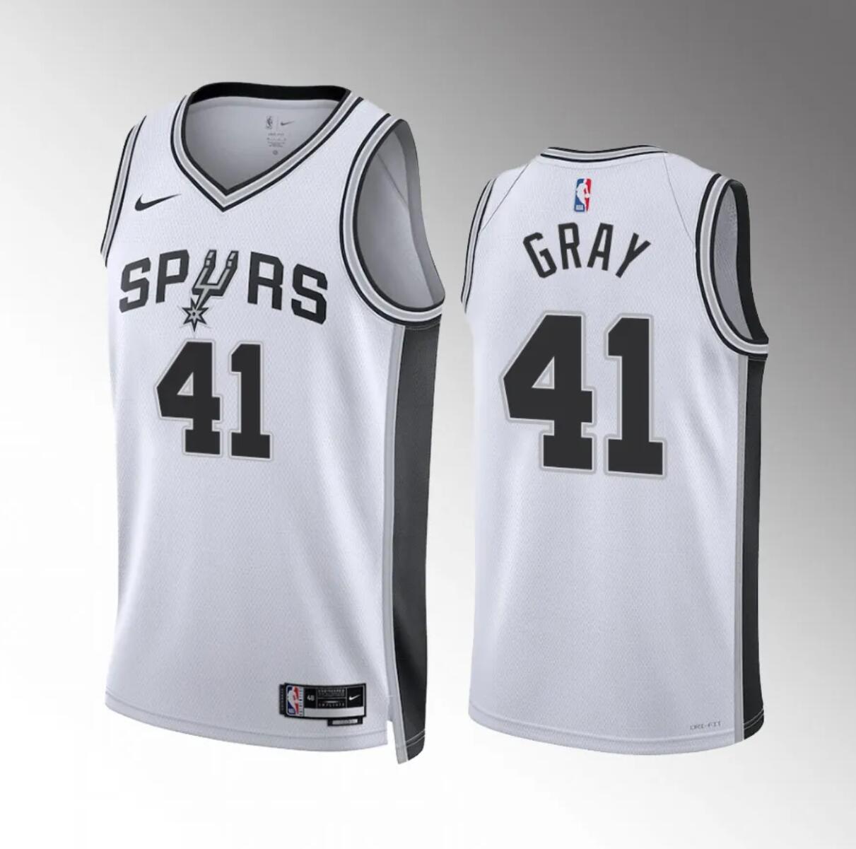Men's San Antonio Spurs #41 Raiquan Gray White Association Edition Stitched Basketball Jersey Men's San Antonio Spurs #41 Raiquan Gray White Association Edition Stitched Basketball Jersey