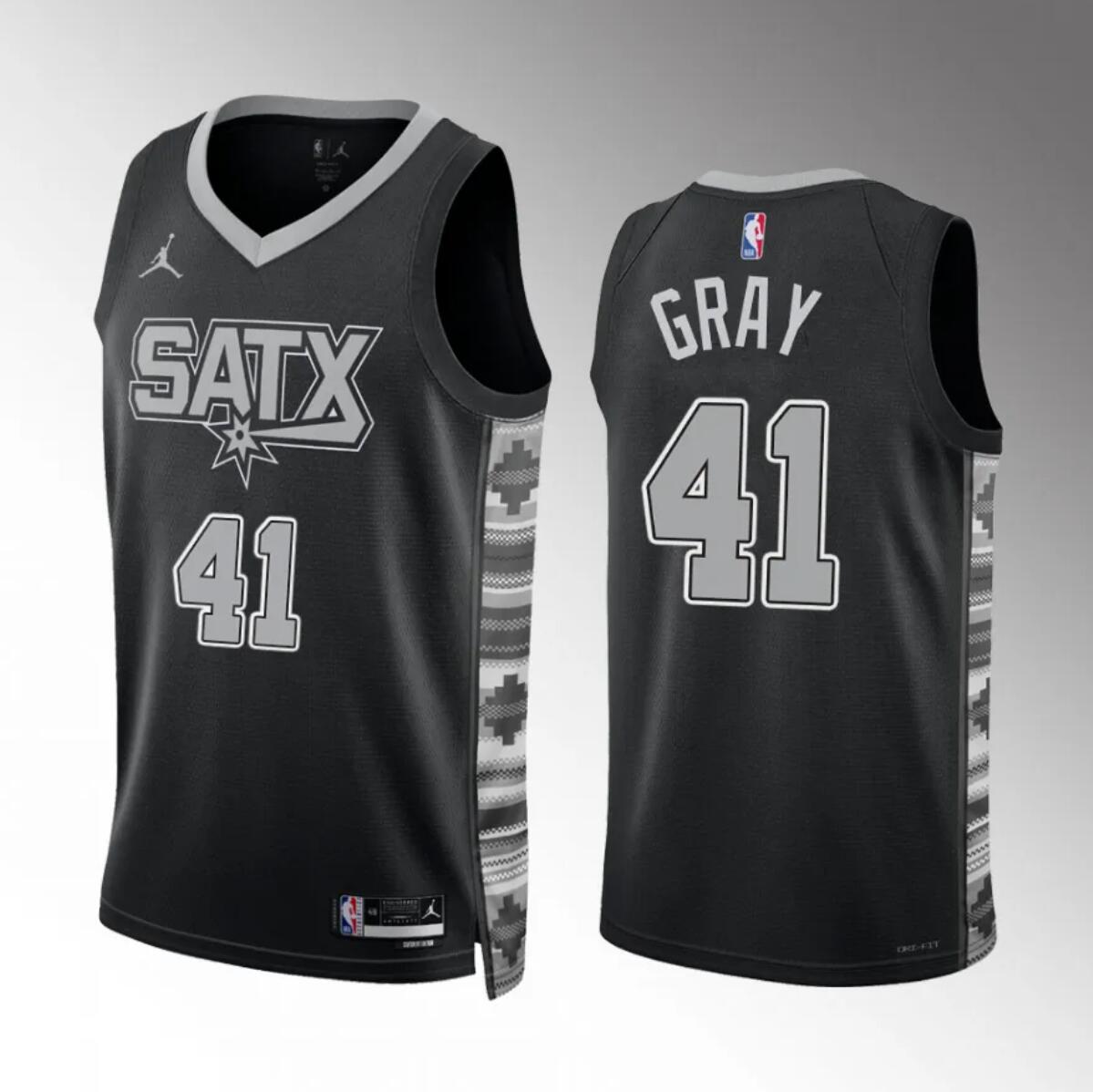 Men's San Antonio Spurs #41 Raiquan Gray Black Statement Edition Stitched Basketball Jersey Men's San Antonio Spurs #41 Raiquan Gray Black Statement Edition Stitched Basketball Jersey