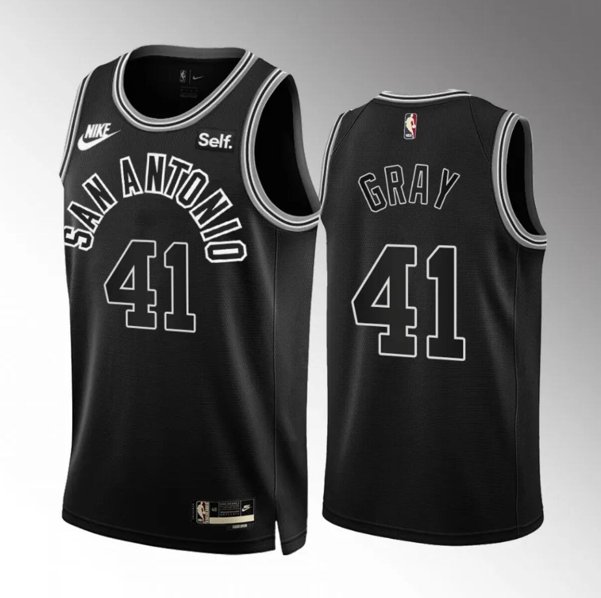 Men's San Antonio Spurs #41 Raiquan Gray 2022/23 Black Classic Edition Stitched Basketball Jersey Men's San Antonio Spurs #41 Raiquan Gray 2022/23 Black Classic Edition Stitched Basketball Jersey