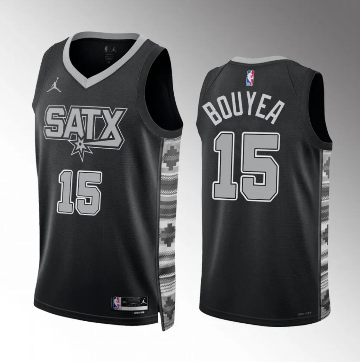Men's San Antonio Spurs #15 Jamaree Bouyea Black Statement Edition Stitched Basketball Jersey Men's San Antonio Spurs #15 Jamaree Bouyea Black Statement Edition Stitched Basketball Jersey