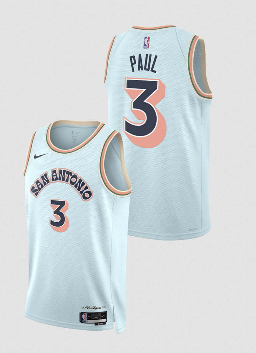 Men's San Antonio Spurs #3 Chris Paul Light Blue 2024/25 City Edition Stitched Basketball Jersey Men's San Antonio Spurs #3 Chris Paul Light Blue 2024/25 City Edition Stitched Basketball Jersey