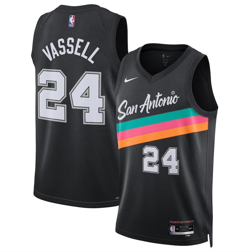 Men's San Antonio Spurs #24 Devin Vassell Black 2025/26 City Edition Stitched Basketball Jersey Men's San Antonio Spurs #24 Devin Vassell Black 2025/26 City Edition Stitched Basketball Jersey