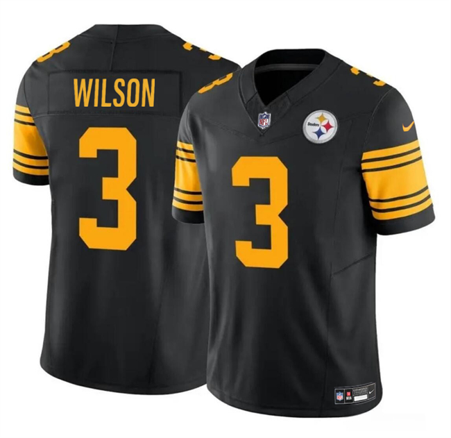 Youth Pittsburgh Steelers #3 Russell Wilson Black 2023 F.U.S.E. Color Rush Limited Stitched Football Jersey Youth Pittsburgh Steelers #3 Russell Wilson Black 2023 F.U.S.E. Color Rush Limited Stitched Football Jersey