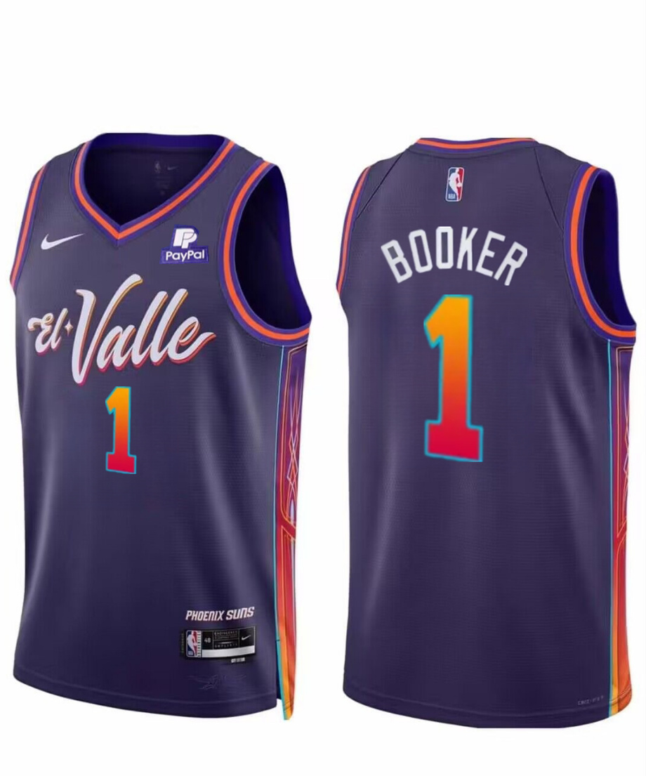 Men's Phoenix Suns #1 Devin Booker Purple 2023/24 City Edition Stitched Basketball Jersey Men's Phoenix Suns #1 Devin Booker Purple 2023/24 City Edition Stitched Basketball Jersey