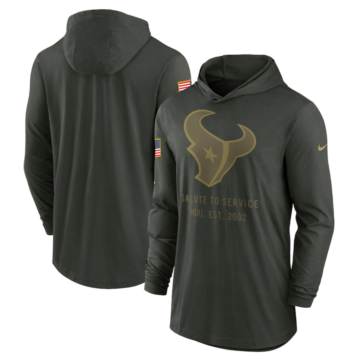 Men's Houston Texans Forest Green 2025 Salute to Service Sideline Dri-FIT Lightweight Pullover Hoodie