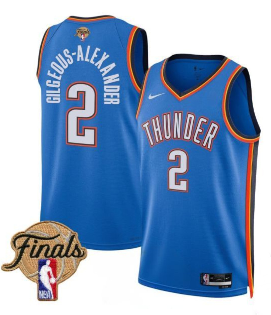 Men's Oklahoma City Thunder #2 Shai Gilgeous-Alexander Blue 2025 Finals Icon Edition Stitched Basketball Jersey Men's Oklahoma City Thunder #2 Shai Gilgeous-Alexander Blue 2025 Finals Icon Edition Stitched Basketball Jersey