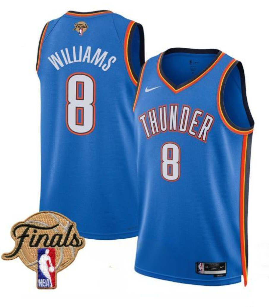 Men's Oklahoma City Thunder #8 Jalen Williams Blue 2025 Finals Icon Edition Stitched Basketball Jersey Men's Oklahoma City Thunder #8 Jalen Williams Blue 2025 Finals Icon Edition Stitched Basketball Jersey