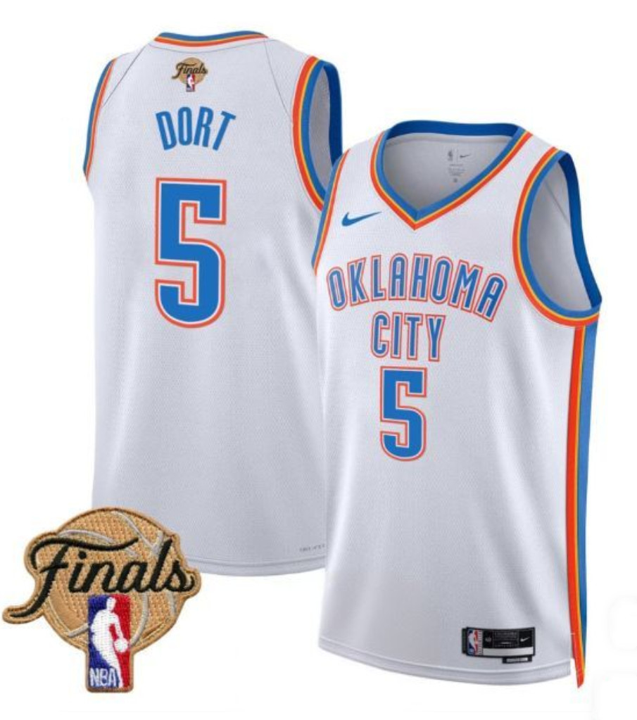 Men's Oklahoma City Thunder #5 Luguentz Dort White 2025 Association Edition Stitched Basketball Jersey Men's Oklahoma City Thunder #5 Luguentz Dort White 2025 Association Edition Stitched Basketball Jersey