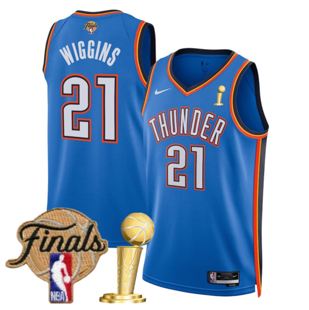 Men's Oklahoma City Thunder #21 Aaron Wiggins Blue 2025 Finals Champions Icon Edition Stitched Basketball Jersey Men's Oklahoma City Thunder #21 Aaron Wiggins Blue 2025 Finals Champions Icon Edition Stitched Basketball Jersey